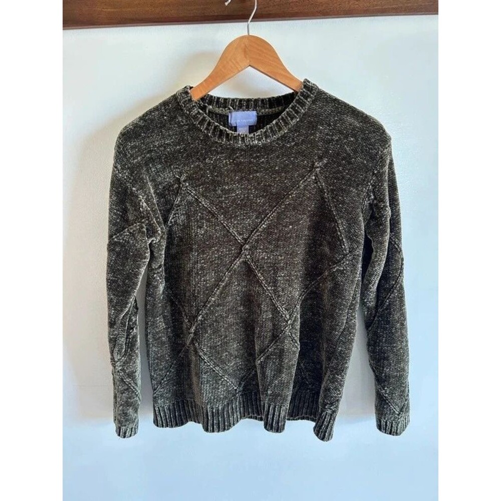Laura Scott Dark Green Velour Women’s Sweater Size Medium
